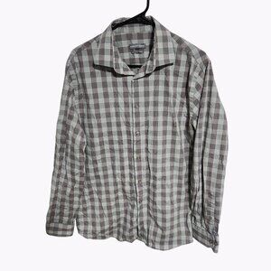 Geoffrey Beene Button Front Shirt Mens Size Large Plaid Long Sleeve Slim Fit